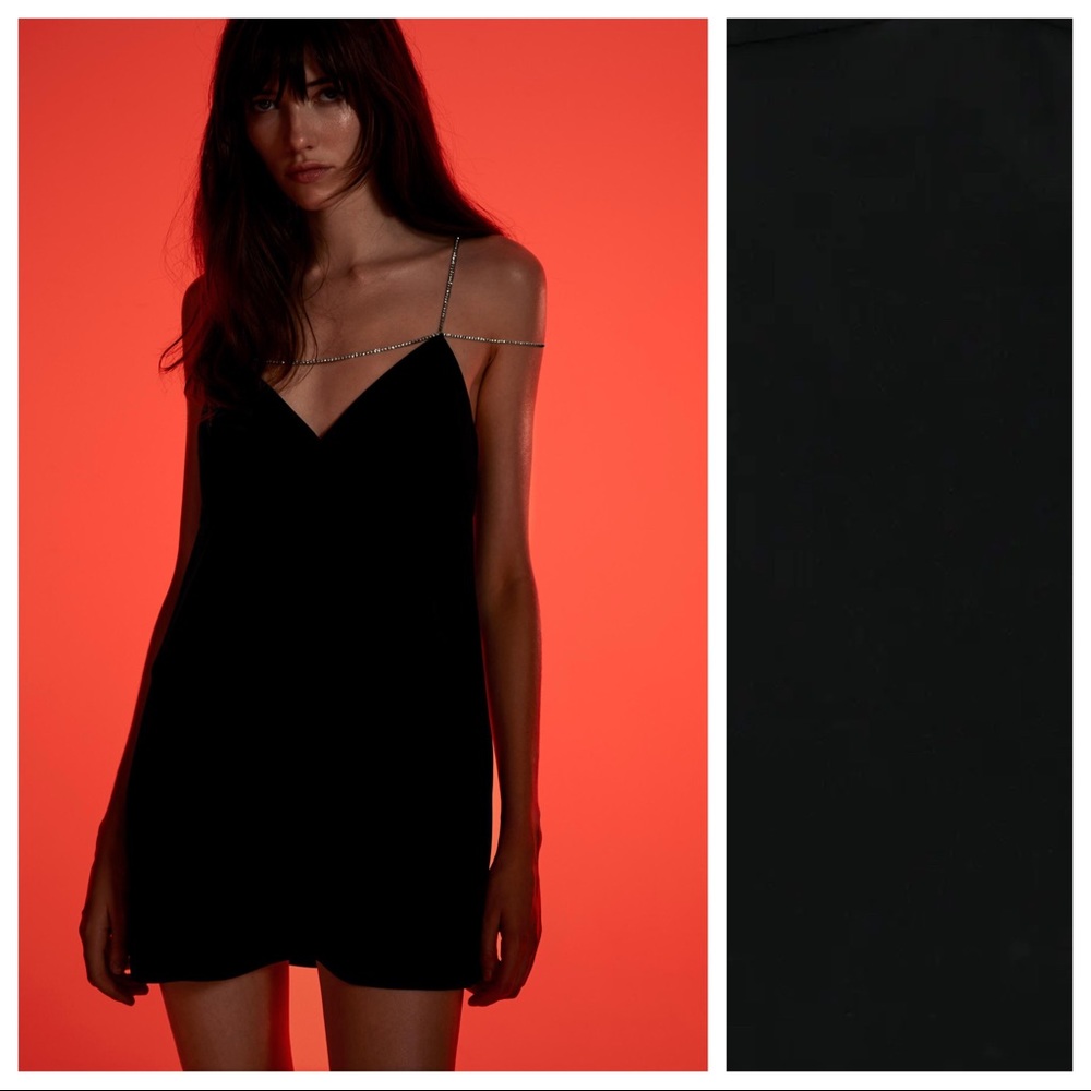 Sold.Zara Black Rhinestone Strap Mini Dress Size M - Picture 2 of 8